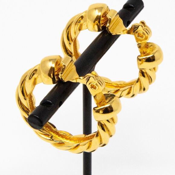 Vintage Monet Hoop Earrings Clip On Gold Tone Dangle Rope Twist Texture Braid 1" - Picture 2 of 7